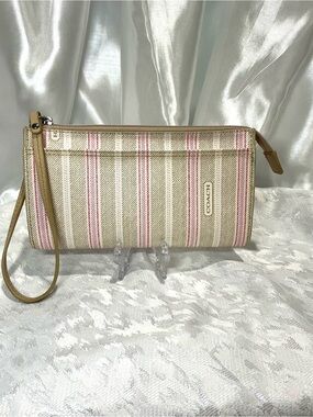 Coach Legacy Beige and Pink Striped Wristlet/Wallet 49316